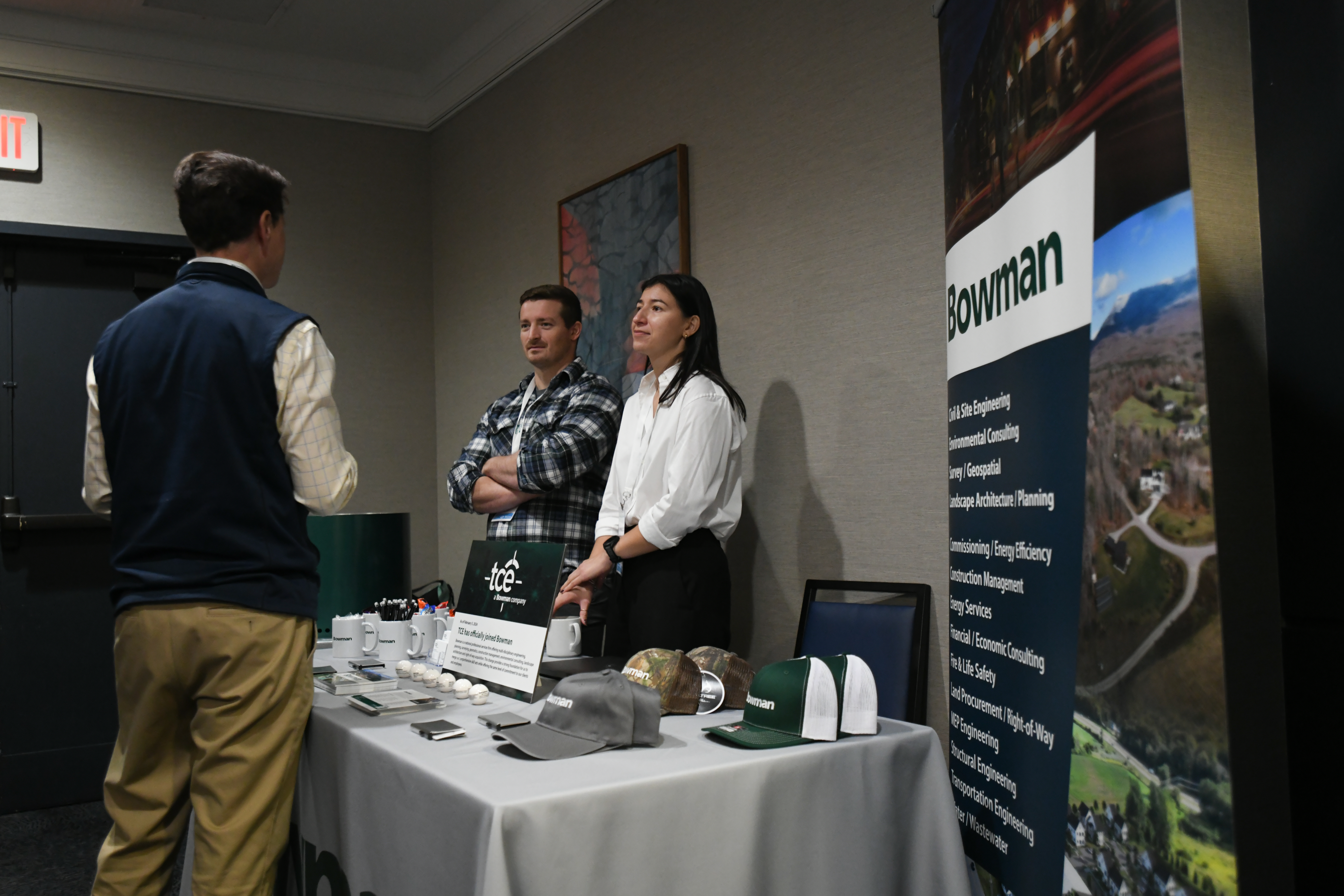 Selena Garcia-Torres from Bowman networking at the Bowman exhibitor booth at the Vermont Development Conference.